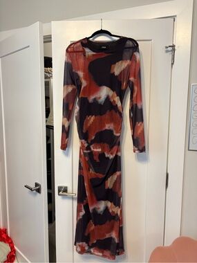 Cider Abstract Koi Fish Long Sleeve Mesh Maxi Dress